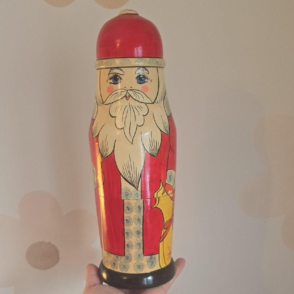 Vintage Christmas Folk Art Nesting Santa Clause Russian Vodka Doll